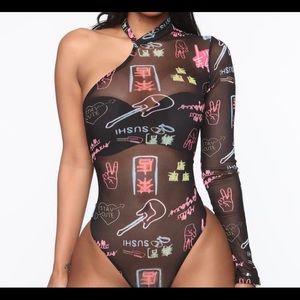 Fun Aboard One Shoulder Bodysuit - Black/combo